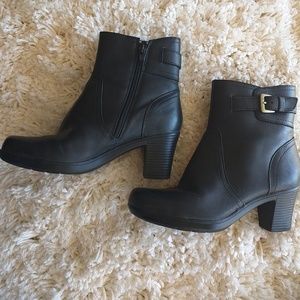 Clarks black booties leather